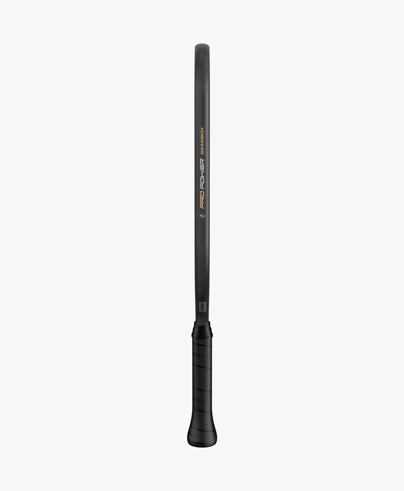 gearbox pro power elongated 8.0 SST Core pickleball paddle black with white and gold lettering