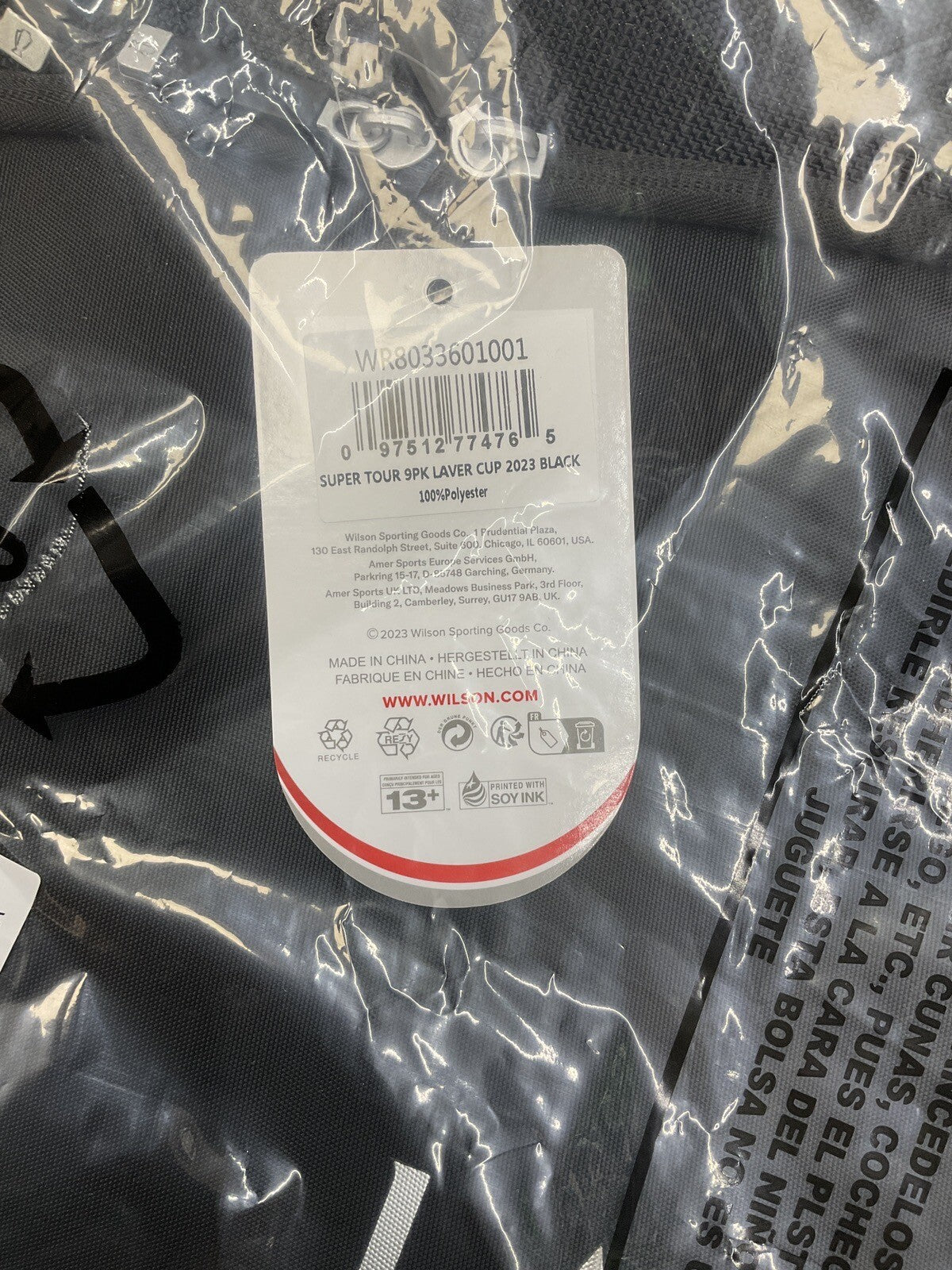 9 Pack - Wilson Super Tour Laver Cup 2023 Bag - Black