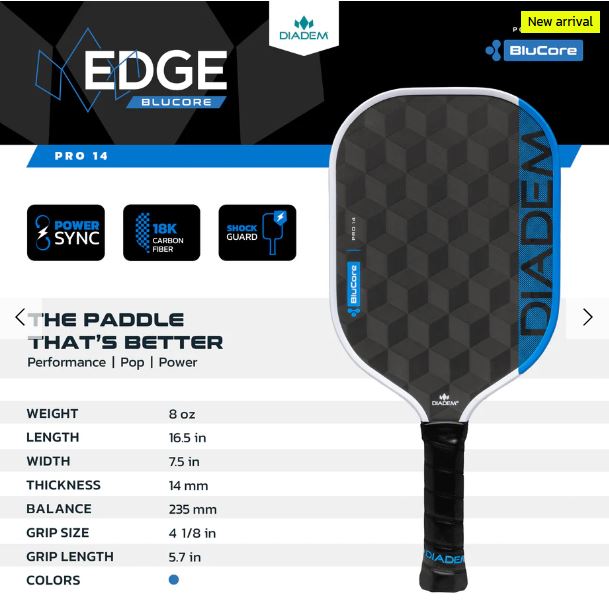 Diadem Edge BluCore Pro 14mm Pickleball Paddle
