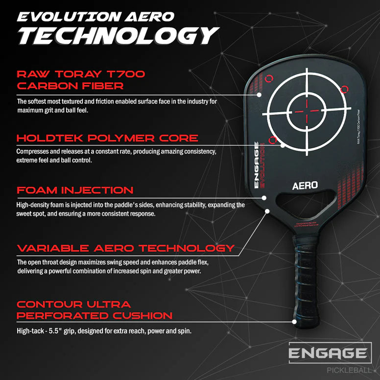 Engage Aero Raw Toray T700 Carbon Fiber Hybrid Pickleball Paddle