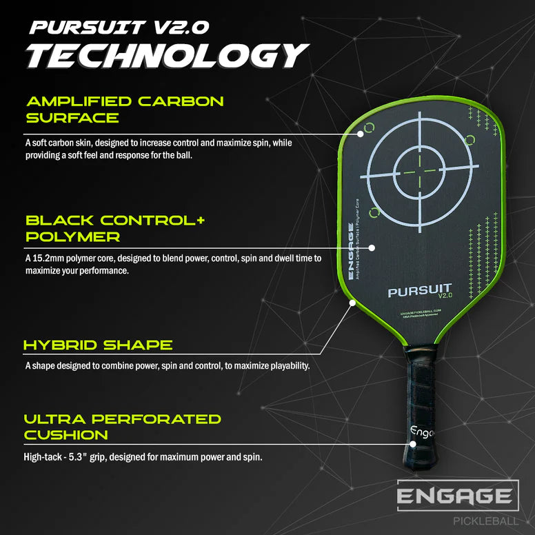 Engage Pursuit V2.0 Amplified Carbon Surface Hybrid Pickleball Paddle