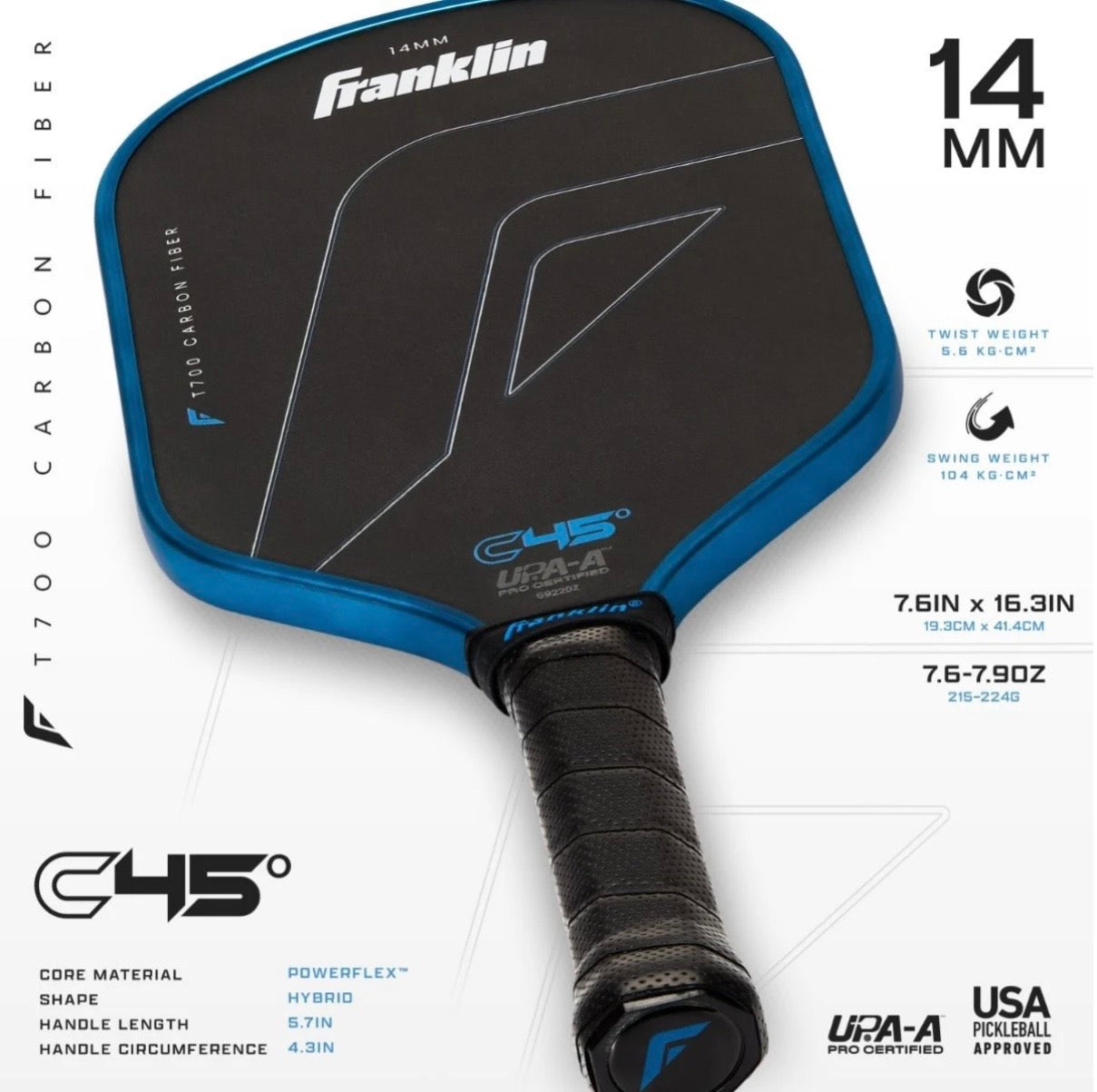 Franklin C45 Hybrid 14mm Pickleball Paddle.