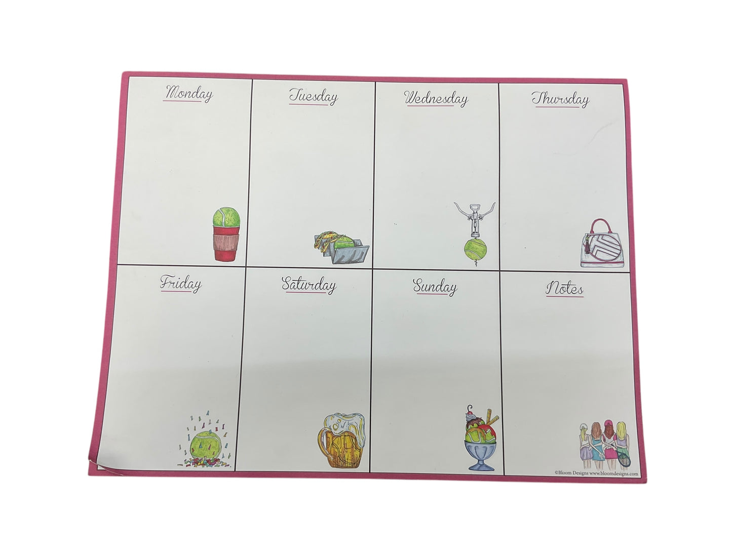 Tennis themed weekly calendar