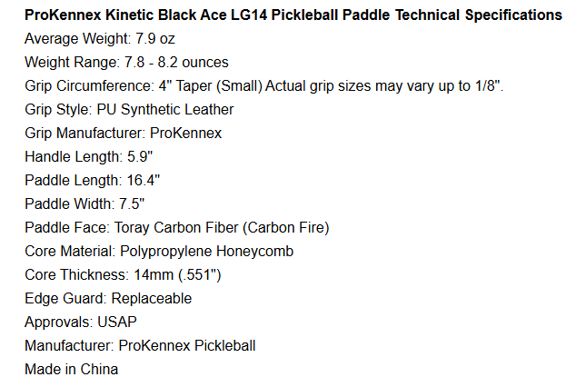 ProKennex Black Ace Lg 14 White Pickleball Paddle