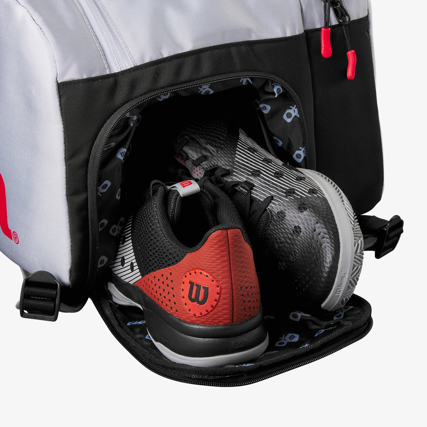Wilson gray, red, and black pickleball backpack