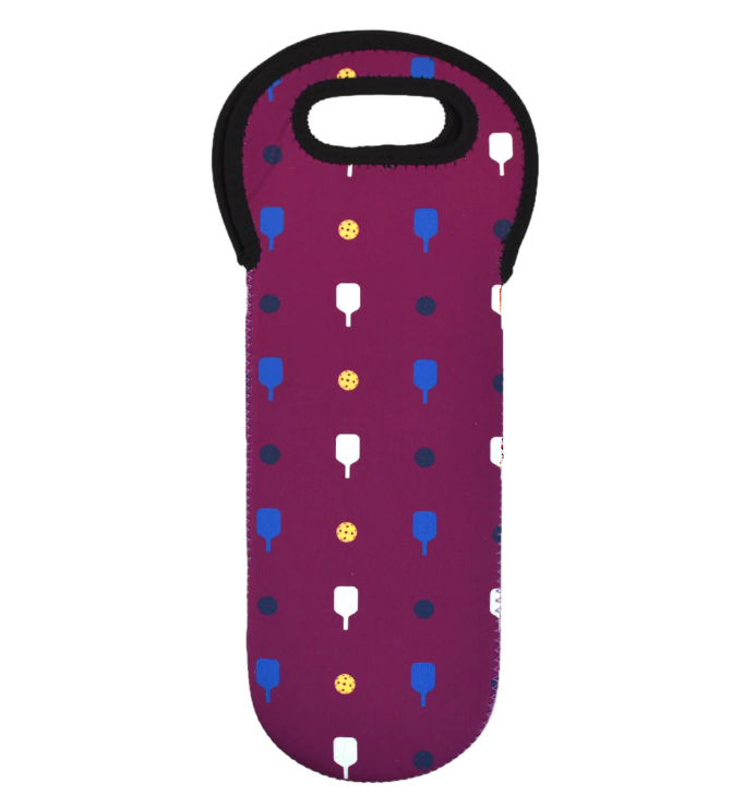 Purple Pickleball Paddle Themed Wine Tote with Handle