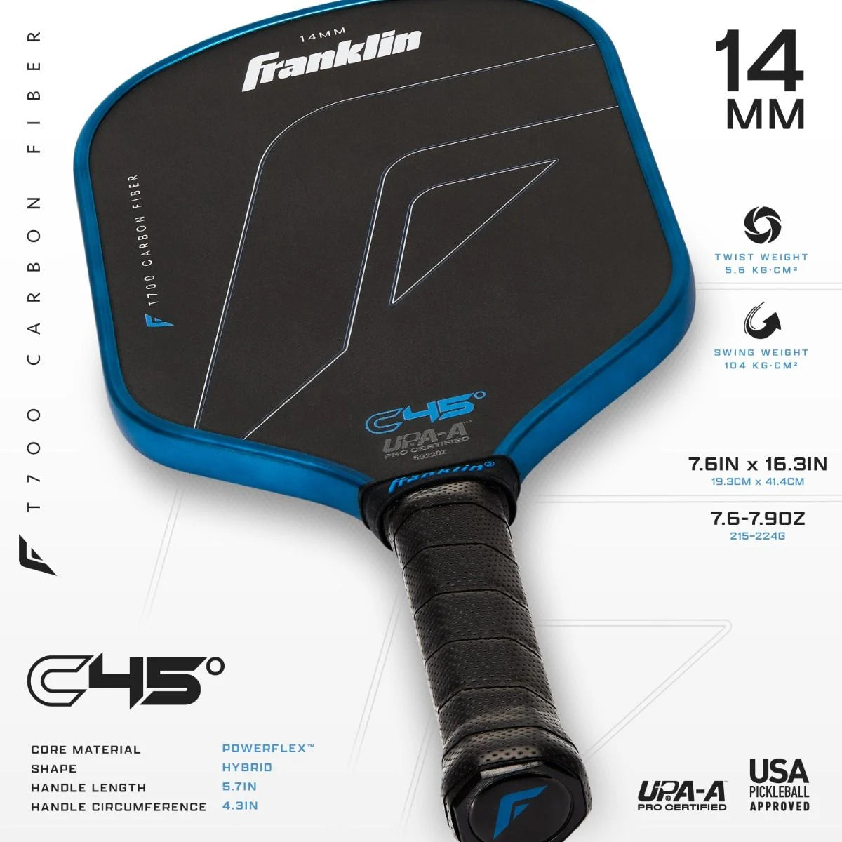 Franklin C45 Hybrid 14mm Pickleball Paddle.