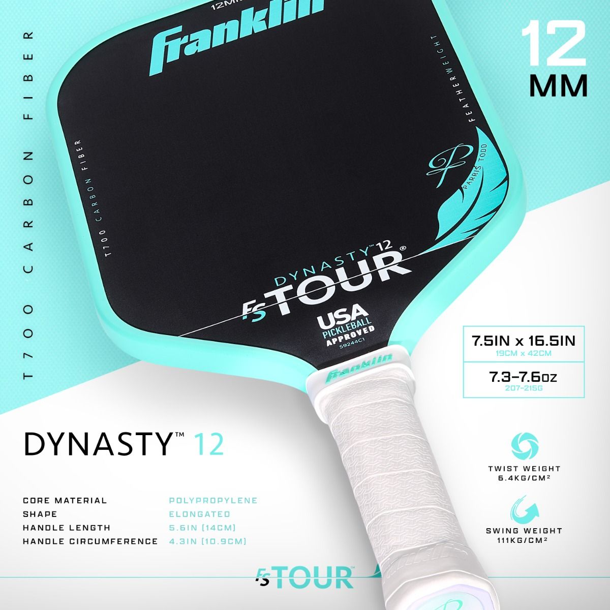 Franklin FS Tour Dynasty 12mm Feather Weight Pickleball Paddle