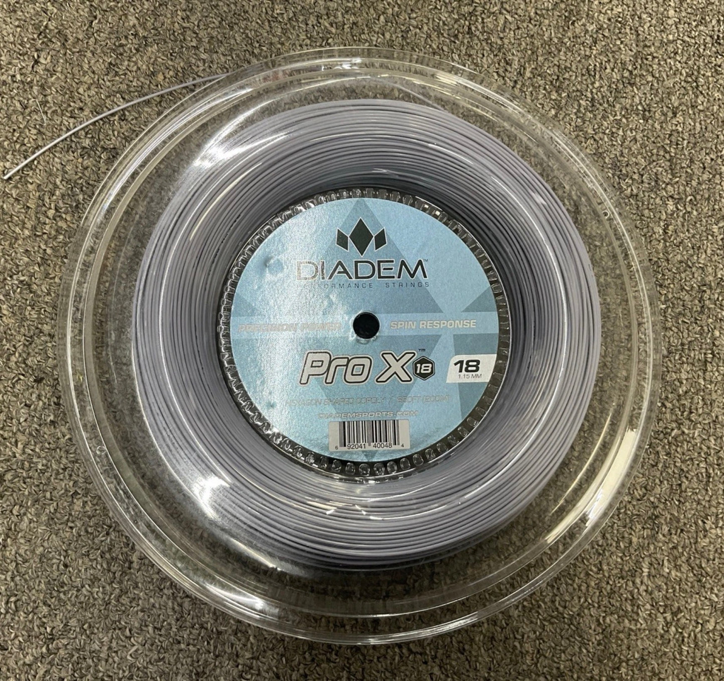 Diadem Pro X Hexagon Shaped Copoly/660 ft/200m 1.15 18g Gray Tennis String Reel