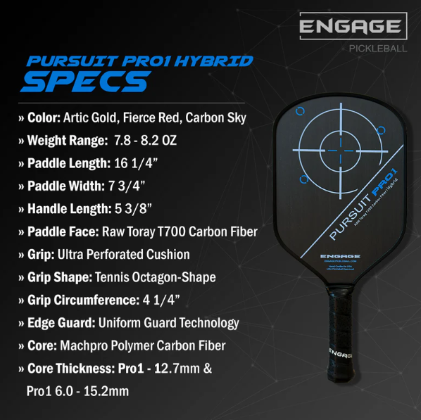 Engage Pursuit Pro 1 6.0 Widebody Pickleball Paddle- Raw T700 Carbon Fiber