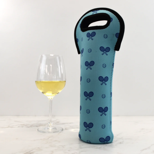 Tennis Wine Bottle Tote - Clear Skies Blue