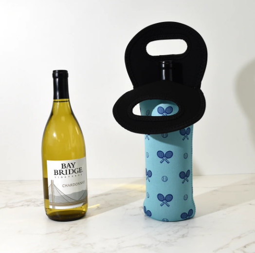 Tennis Wine Bottle Tote - Clear Skies Blue