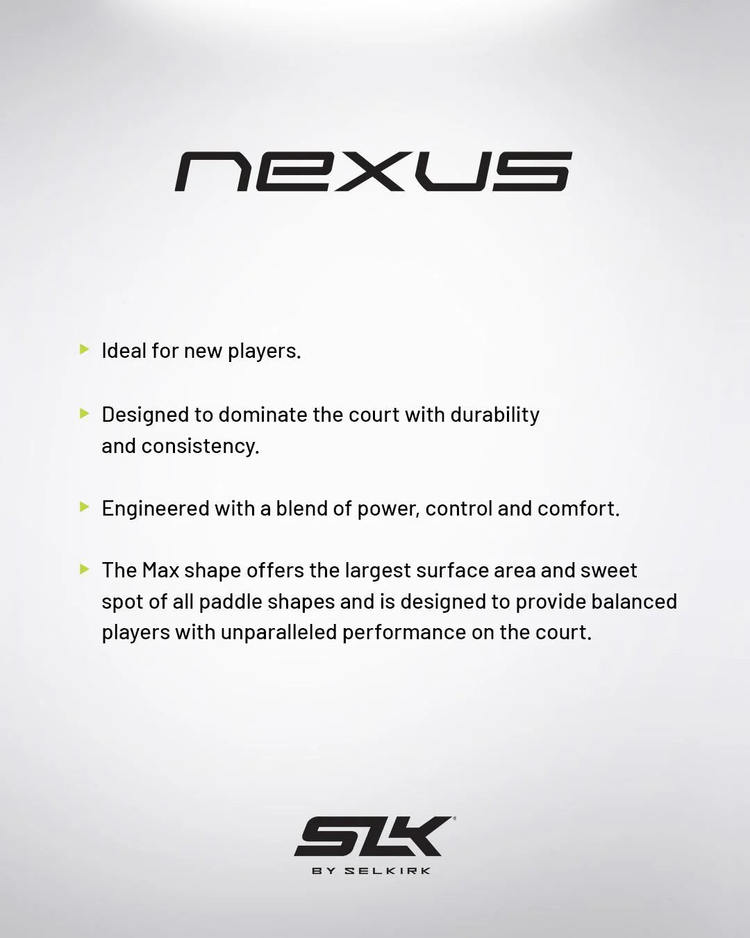 SLK Nexus Max info Graphic Pickleball Paddle