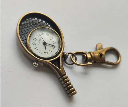 Bronze Tennis Racquet Keychain with Clock