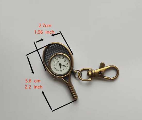 Bronze Tennis Racquet Keychain with Clock