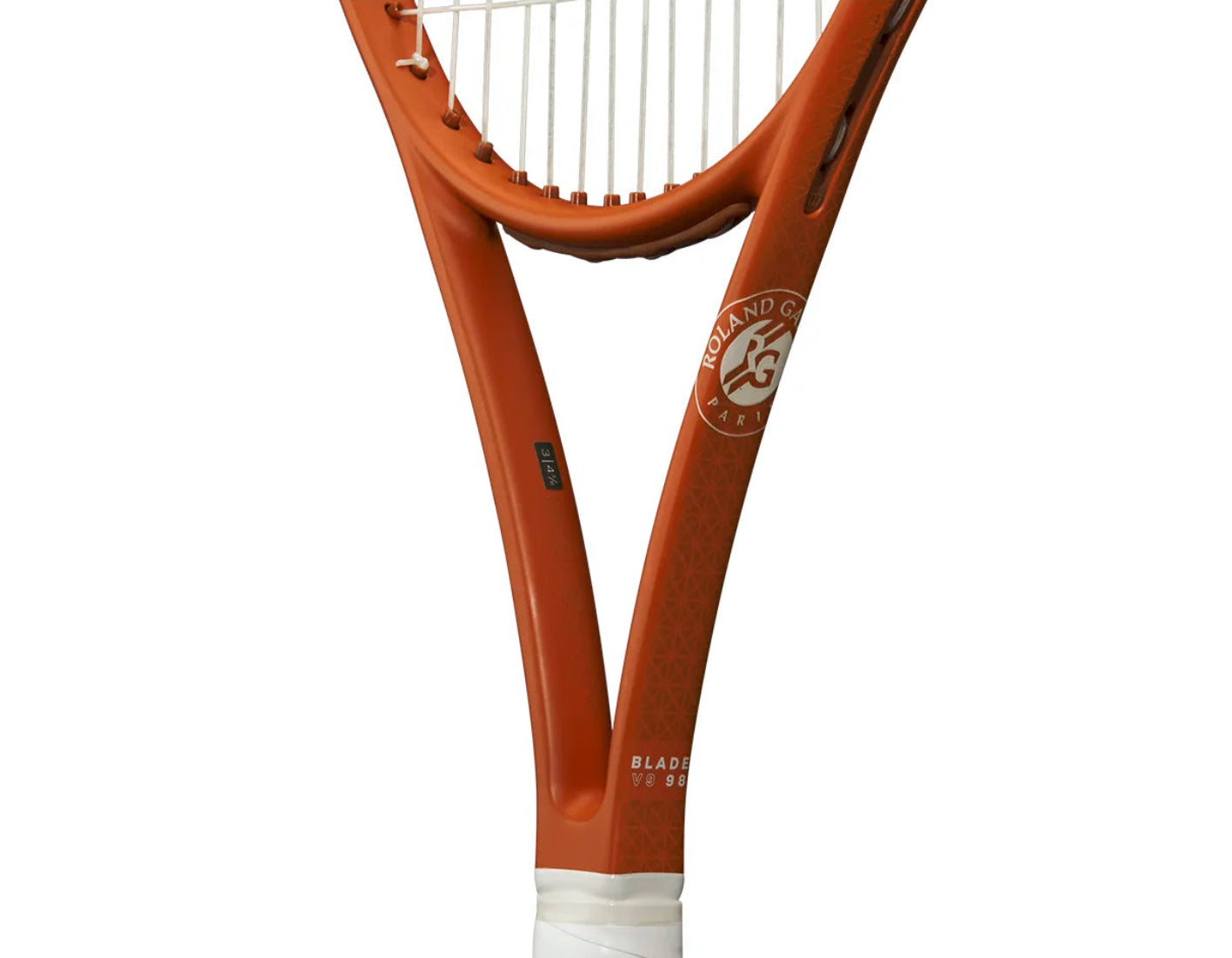 Orange tennis racket with a brand logo on a white background