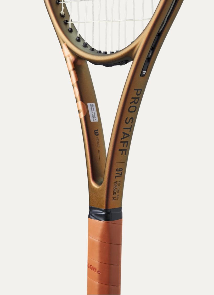 Close-up of a Wilson Pro Staff tennis racket on a white background