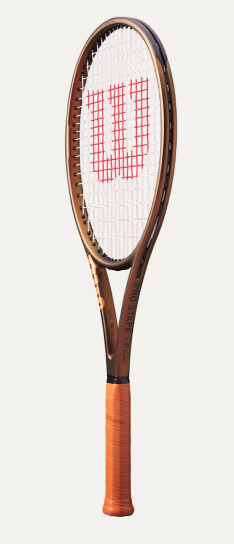 Tennis racket with Wilson logo on a white background