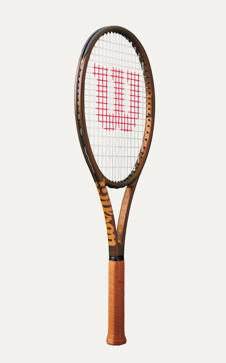 Tennis racket with a brand logo on a white background