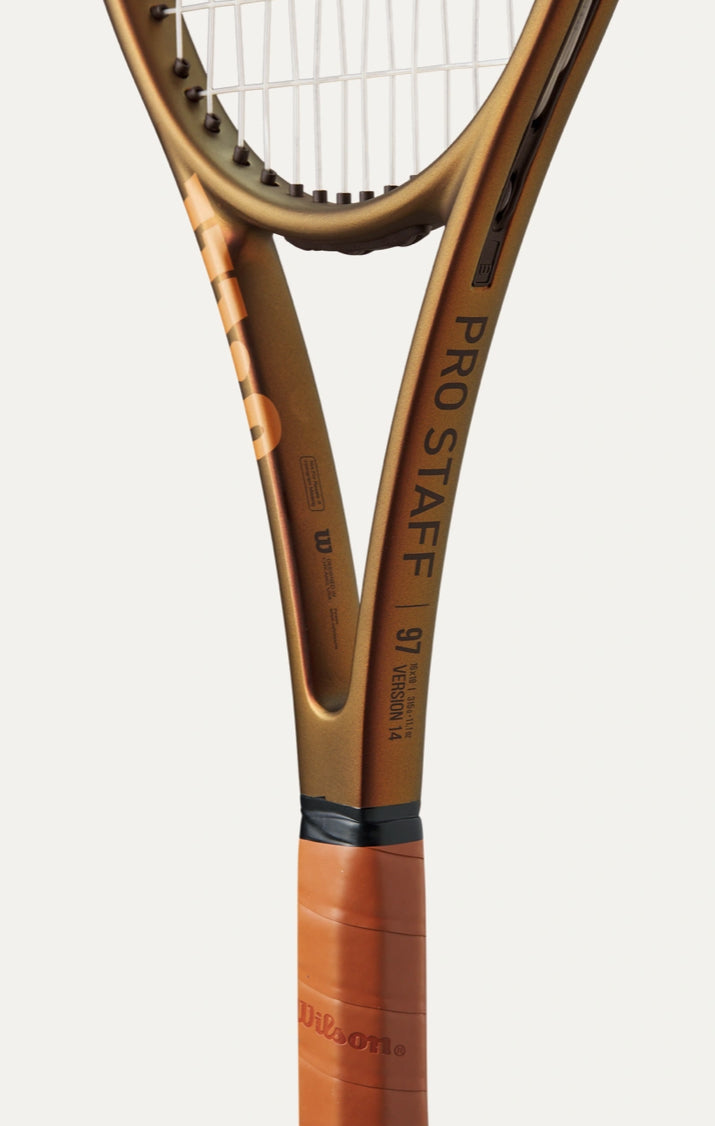 Close-up of a Wilson Pro Staff tennis racket on a white background