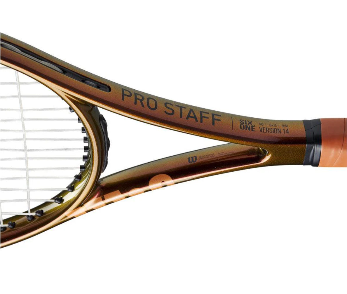 Close-up of a Wilson Pro Staff tennis racket on a white background
