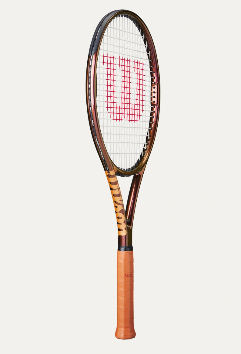 Tennis racket with a brand logo on a white background
