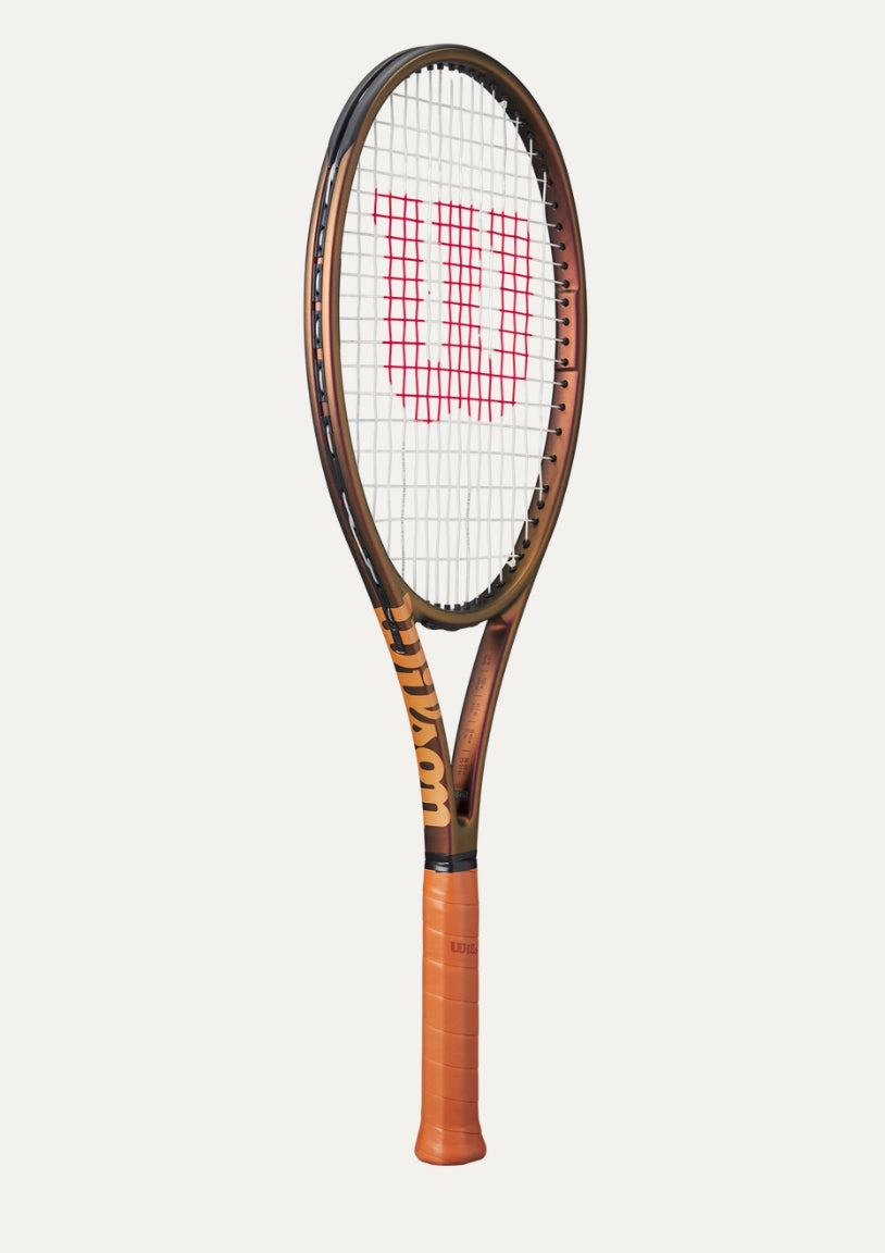 Tennis racket with a brand logo on a white background