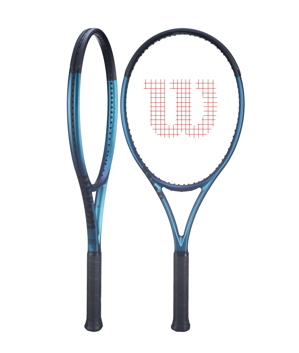 Two tennis rackets with a blue and black design on a white background