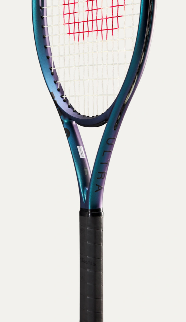Tennis racket with brand logo on a white background