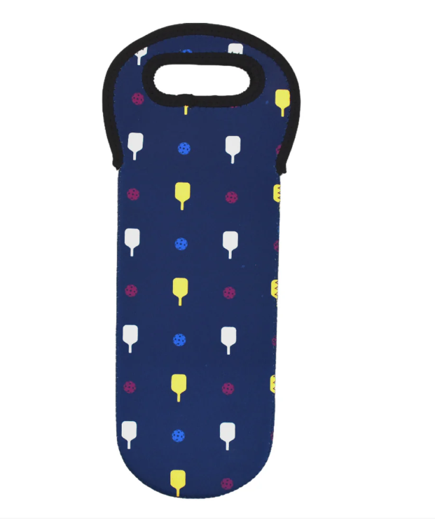 Navy Pickleball Paddle Wine Bottle Tote Bag