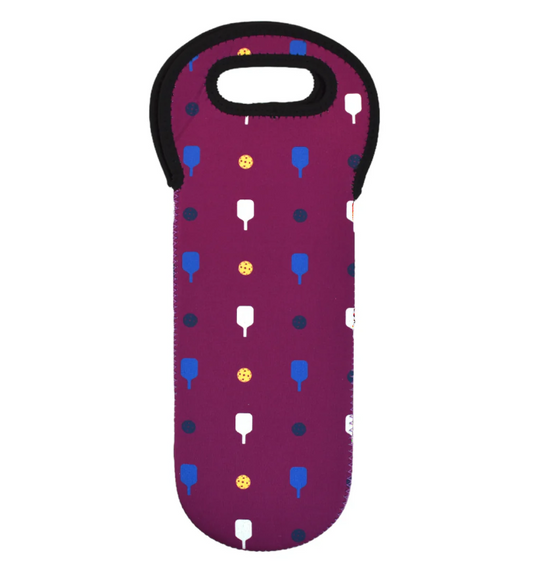 Purple Pickleball Paddle Themed Wine Tote with Handle