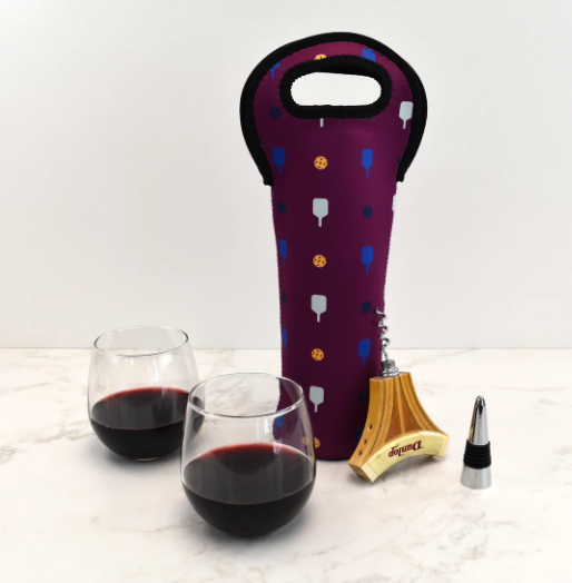 Purple Pickleball Paddle Themed Wine Tote with Handle