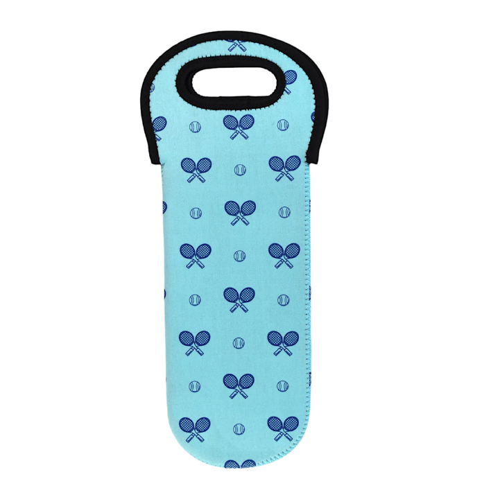 Tennis Wine Bottle Tote - Clear Skies Blue