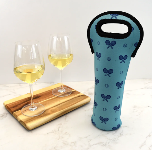 Tennis Wine Bottle Tote - Clear Skies Blue