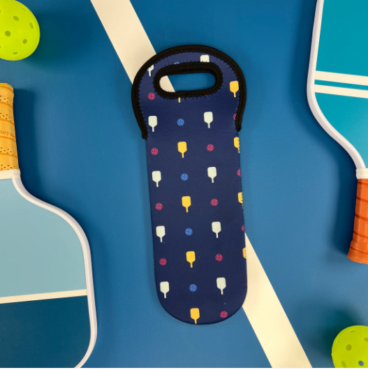 Navy Pickleball Paddle Wine Bottle Tote Bag