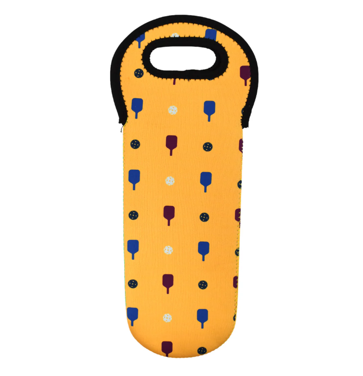 Yellow Pickleball Paddle Wine Bottle Tote Bag