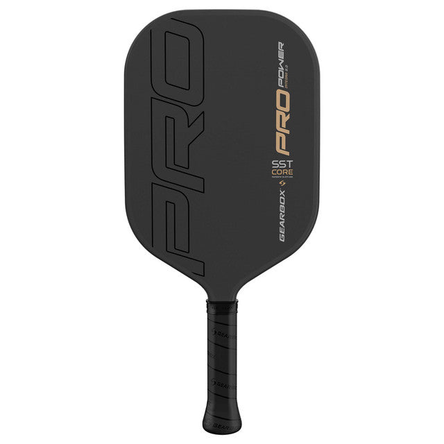 gearbox pro power integra 8.0 SST Core pickleball paddle black with white and gold lettering