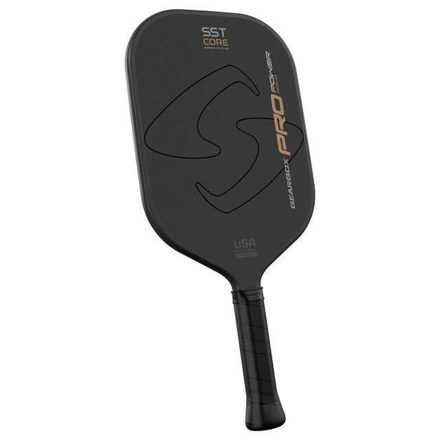 gearbox pro power integra 8.0 SST Core pickleball paddle black with white and gold lettering